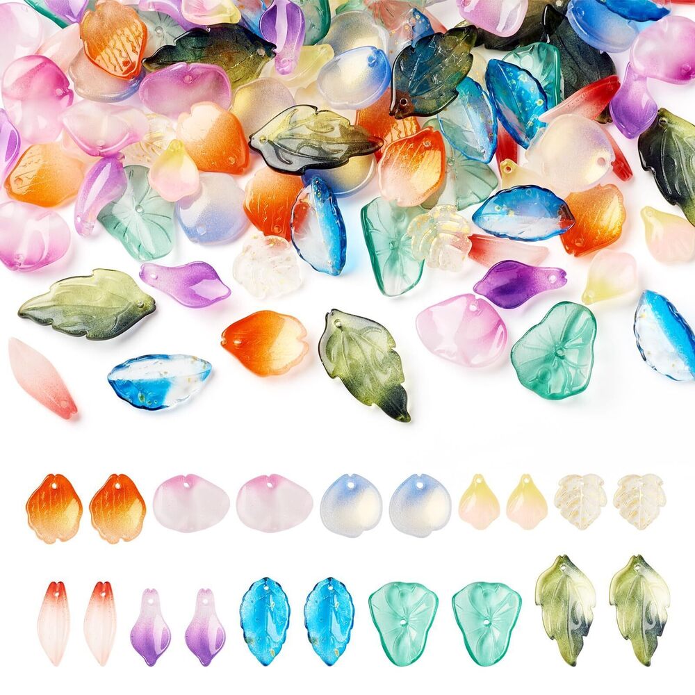 9585 100Pcs Leaf Glass Charms Colorful Crystal Flower Petal Leaf Bead